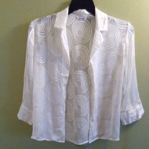 Womans S Ravel White Boxy 3/4 Sleeve Blouse Sheer Notched Collar Lightweight